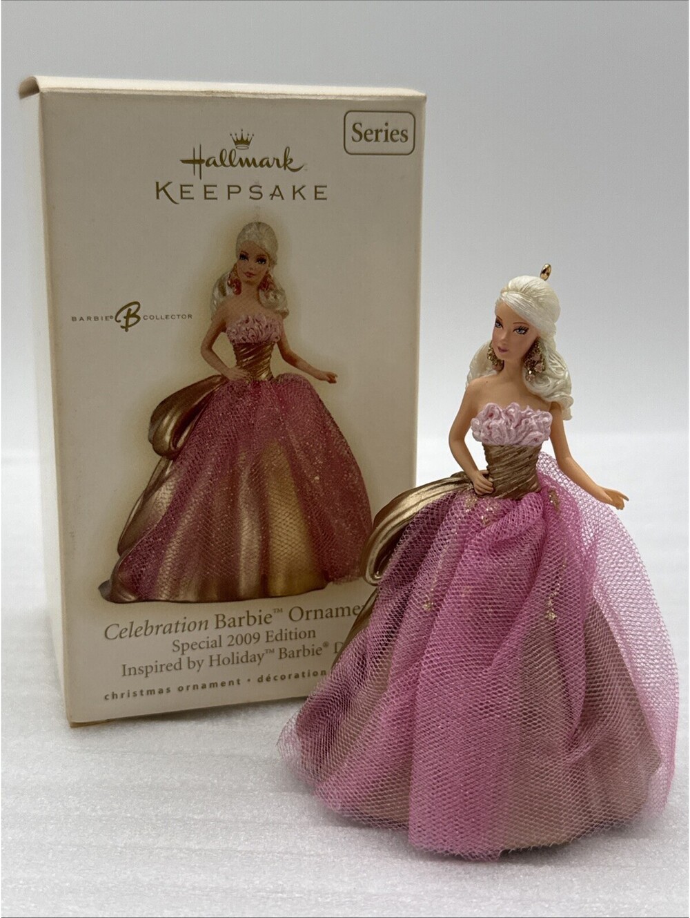 2009 Hallmark Celebration Holiday Barbie Doll Ornament Special Edition Pink Gold